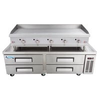 Cooking Performance Group 60GTRBNL 60" Gas Countertop Griddle with Thermostatic Controls and 72", 4 Drawer Refrigerated Chef Base - 150,000 BTU