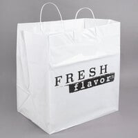 14 inch x 10 inch x 15 inch White Rigid Plastic Handled Shopper Bag with Fresh Flavor Printing - 100/Case