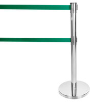 Aarco HS-27 Satin 40" Crowd Control / Guidance Stanchion with Dual 84" Green Retractable Belts