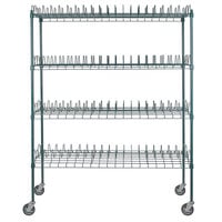 Regency 24 inch x 60 inch Green Epoxy Drying Rack 4-Shelf Kit with 64 inch Posts and Casters - 3 inch Slots