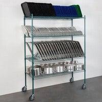 Regency 24 inch x 60 inch Green Epoxy Drying Rack 4-Shelf Kit with 64 inch Posts and Casters - 1 1/4 inch Slots