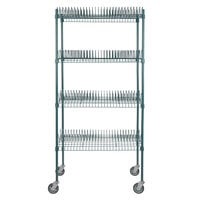 Regency 24 inch x 36 inch Green Epoxy Drying Rack 4-Shelf Kit with 64 inch Posts and Casters - 1 1/4 inch Slots