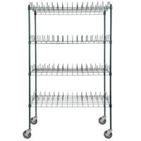 Regency 24 inch x 48 inch Green Epoxy Drying Rack 4-Shelf Kit with 64 inch Posts and Casters - 3 inch Slots