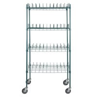 Regency 24 inch x 36 inch Green Epoxy Drying Rack 4-Shelf Kit with 64 inch Posts and Casters - 3 inch Slots