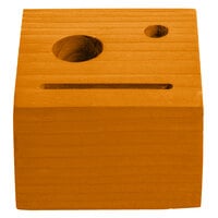 Menu Solutions WDBLOCK-CHECK 3 1/2 inch x 3 1/2 inch x 2 1/2 inch Customizable Country Oak Wood Block Check Presenter