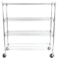 Metro A466EC Super Adjustable Chrome 4 Tier Mobile Shelving Unit with Polyurethane Casters - 21" x 60" x 69"