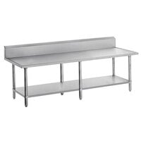 Advance Tabco VKS-3012 Spec Line 30 inch x 144 inch 14 Gauge Work Table with Stainless Steel Undershelf and 10 inch Backsplash