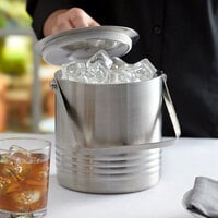 Tablecraft RIB76 Double Wall Stainless Steel 1.8 Qt. Ice Bucket with Lid