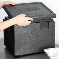 Cambro Cam GoBox® Black Half Size Top Loading EPP Insulated Food Pan Carrier - 8 inch Deep Half-Size Pan Max Capacity