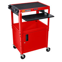 Luxor AVJ42KBC-RD Red Mobile Computer Cart / Workstation 24 inch x 18 inch with Locking Cabinet and Keyboard Shelf
