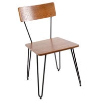 BFM Seating NV Side Chair with Sand Black Steel Wire Frame and Autumn Ash Veneer Wood Seat and Back
