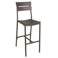 BFM Seating PH302BBR-BZ Bayview Bronze Aluminum Bar Height Chair with Brown Synthetic Teak Back and Seat