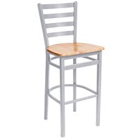 BFM Seating 2160BNTW-SM Lima Silver Mist Steel Bar Height Chair with Natural Wooden Seat