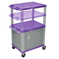 Luxor WT2642PC4E-N Purple Tuffy 2 Shelf Adjustable Height A/V Cart with Nickel Legs and Locking Cabinet - 18 inch x 24 inch