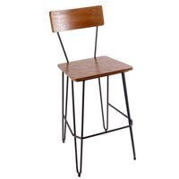 BFM Seating JS44BASH-AASB NV Barstool with Sand Black Steel Wire Frame and Autumn Ash Veneer Wood Seat and Back