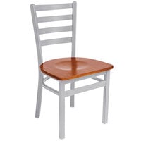 BFM Seating 2160CCHW-SM Lima Silver Mist Steel Side Chair with Cherry Wooden Seat