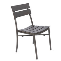 BFM Seating PH302CBR-BZ Bayview Bronze Stackable Aluminum Side Chair with Brown Synthetic Teak Back and Seat