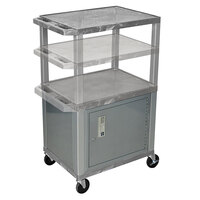Luxor WT2642GYC4E-N Gray Tuffy 2 Shelf Adjustable Height A/V Cart with Nickel Legs and Locking Cabinet - 18" x 24"