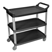 Luxor SC13-B Black 3 Shelf Plastic Utility Cart / Bussing Cart - 40 1/2 inch x 19 3/4 inch x 37 1/4 inch