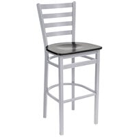 BFM Seating Lima Silver Mist Steel Bar Height Chair with Black Wooden Seat