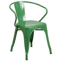 Flash Furniture CH-31270-GN-GG Green Stackable Galvanized Steel Chair with Arms, Vertical Slat Back, and Drain Hole Seat