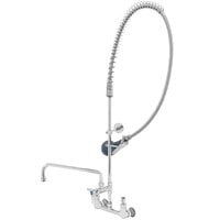 T&S B-0133-01-CR-8C EasyInstall Wall Mounted 37 3/4" High Pre-Rinse Faucet with Adjustable 8" Centers, Ergonomic Low Flow Spray Valve, 56" Hose, 14" Add-On Faucet, and 9" Wall Bracket