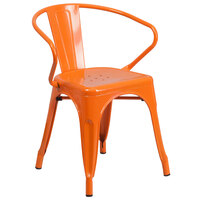 Flash Furniture CH-31270-OR-GG Orange Stackable Galvanized Steel Chair with Arms, Vertical Slat Back, and Drain Hole Seat