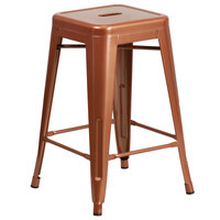 Flash Furniture ET-BT3503-24-POC-GG 24 inch Copper Stackable Metal Indoor / Outdoor Backless Counter Height Stool with Square Drain Seat