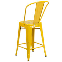 Flash Furniture CH-31320-24GB-YL-GG 24 inch Yellow Galvanized Steel Counter Height Stool with Vertical Slat Back and Drain Hole Seat