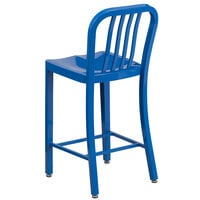 Flash Furniture CH-61200-24-BL-GG 24 inch Blue Metal Indoor / Outdoor Counter Height Stool with Vertical Slat Back