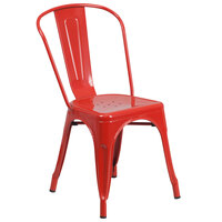 Flash Furniture CH-31230-RED-GG Red Stackable Galvanized Steel Chair with Vertical Slat Back and Drain Hole Seat
