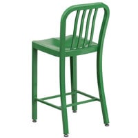 Flash Furniture CH-61200-24-GN-GG 24 inch Green Metal Indoor / Outdoor Counter Height Stool with Vertical Slat Back