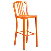 Flash Furniture CH-61200-30-OR-GG 30 inch Orange Metal Indoor / Outdoor Bar Height Stool with Vertical Slat Back