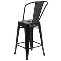 Flash Furniture CH-31320-24GB-BK-GG 24 inch Black Galvanized Steel Counter Height Stool with Vertical Slat Back and Drain Hole Seat