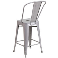 Flash Furniture CH-31320-24GB-SIL-GG 24 inch Silver Galvanized Steel Counter Height Stool with Vertical Slat Back and Drain Hole Seat