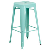 Flash Furniture ET-BT3503-30-MINT-GG 30 inch Mint Green Stackable Metal Indoor / Outdoor Backless Bar Height Stool with Square Drain Seat