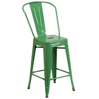 Flash Furniture CH-31320-24GB-GN-GG 24 inch Green Galvanized Steel Counter Height Stool with Vertical Slat Back and Drain Hole Seat