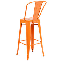 Flash Furniture CH-31320-30GB-OR-GG 30 inch Orange Galvanized Steel Bar Height Stool with Vertical Slat Back and Drain Hole Seat