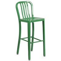 Flash Furniture CH-61200-30-GN-GG 30 inch Green Metal Indoor / Outdoor Bar Height Stool with Vertical Slat Back