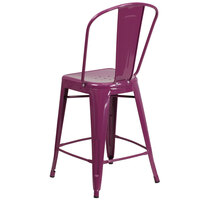 Flash Furniture ET-3534-24-PUR-GG 24 inch Purple Galvanized Steel Counter Height Stool with Vertical Slat Back and Drain Hole Seat