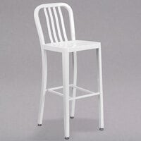 Flash Furniture CH-61200-30-WH-GG 30 inch White Metal Indoor / Outdoor Bar Height Stool with Vertical Slat Back