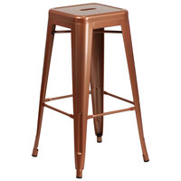 Flash Furniture ET-BT3503-30-POC-GG 30 inch Copper Stackable Metal Indoor / Outdoor Backless Bar Height Stool with Square Drain Seat