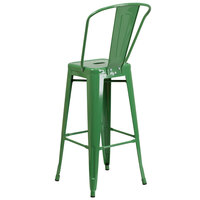 Flash Furniture CH-31320-30GB-GN-GG 30 inch Green Galvanized Steel Bar Height Stool with Vertical Slat Back and Drain Hole Seat