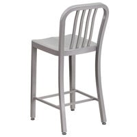 Flash Furniture CH-61200-24-SIL-GG 24 inch Silver Metal Indoor / Outdoor Counter Height Stool with Vertical Slat Back