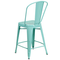 Flash Furniture ET-3534-24-MINT-GG 24 inch Green Mint Galvanized Steel Counter Height Stool with Vertical Slat Back and Drain Hole Seat