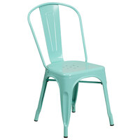 Flash Furniture ET-3534-MINT-GG Mint Green Stackable Galvanized Steel Chair with Vertical Slat Back and Drain Hole Seat