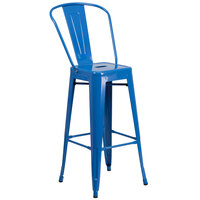 Flash Furniture CH-31320-30GB-BL-GG 30 inch Blue Galvanized Steel Bar Height Stool with Vertical Slat Back and Drain Hole Seat