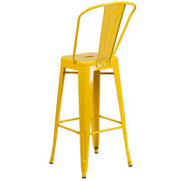 Flash Furniture CH-31320-30GB-YL-GG 30 inch Yellow Galvanized Steel Bar Height Stool with Vertical Slat Back and Drain Hole Seat