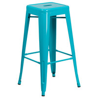 Flash Furniture ET-BT3503-30-CB-GG 30 inch Crystal Teal Blue Stackable Metal Indoor / Outdoor Backless Bar Height Stool with Square Drain Seat