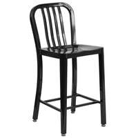 Flash Furniture CH-61200-24-BK-GG 24 inch Black Metal Indoor / Outdoor Counter Height Stool with Vertical Slat Back